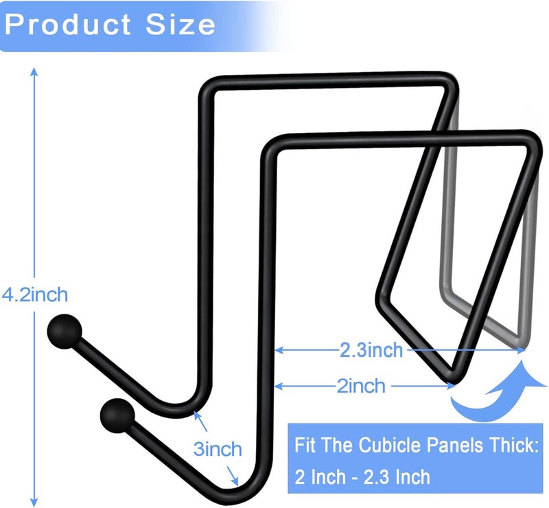 HiGift 4 Pack Cubicle Double Coat Hooks for 2 Inch Width Cubicle Panel Partition Wall, Cubicle Panel Metal Hooks for Hanging Clothes, Bags, Purses, Keys, Umbrellas, Color Black - Image 2